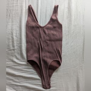 Aura Ribbed Brown Bodysuit Sz M